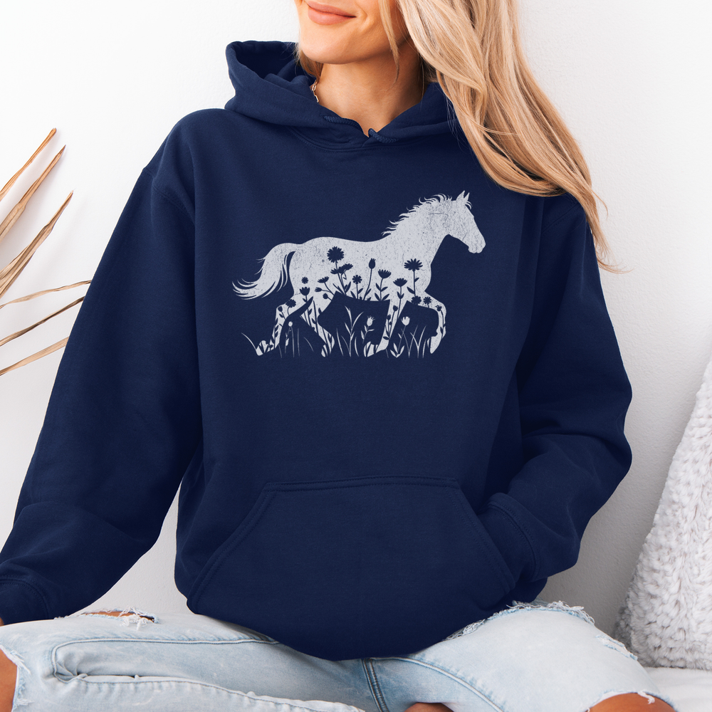 Flower Horse (Adult Hoodie) - Navy