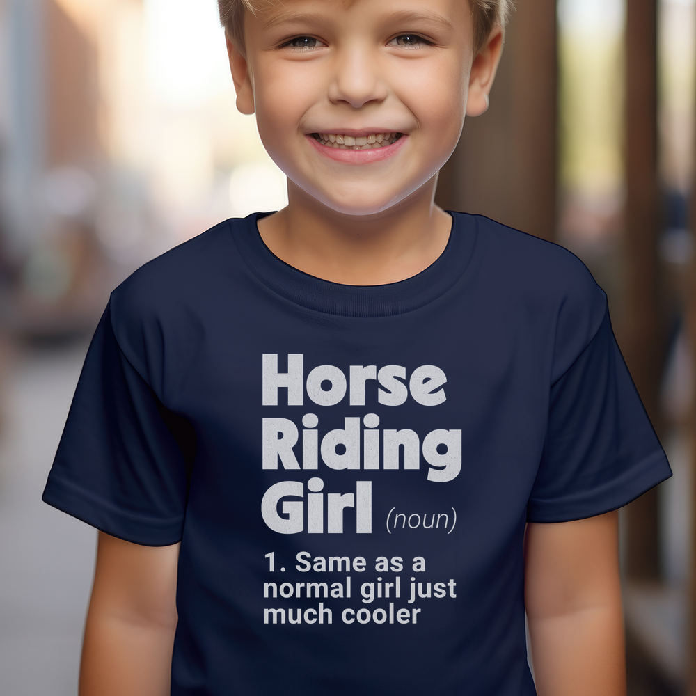 Horse Riding Girl Child Tee - Navy
