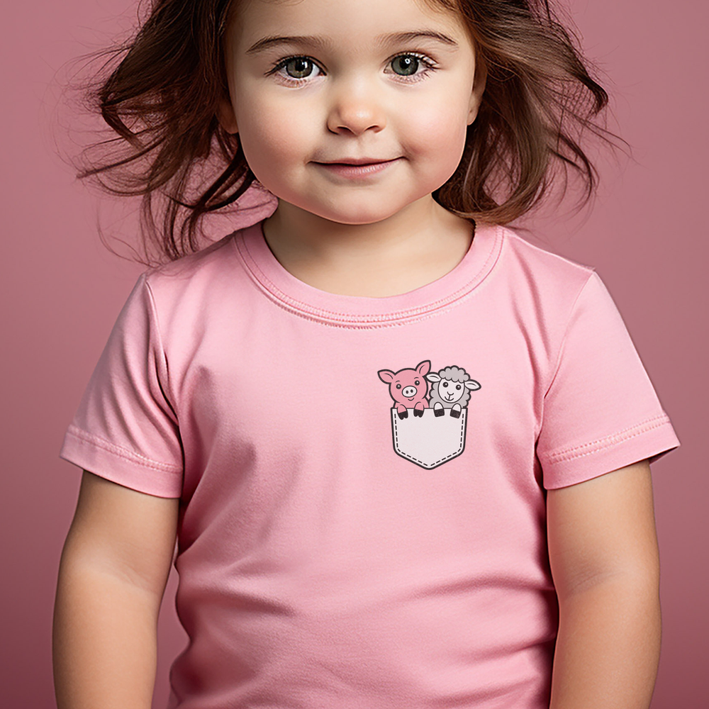 Sheep And Pig In Pocket Toddler T Shirt - Pink