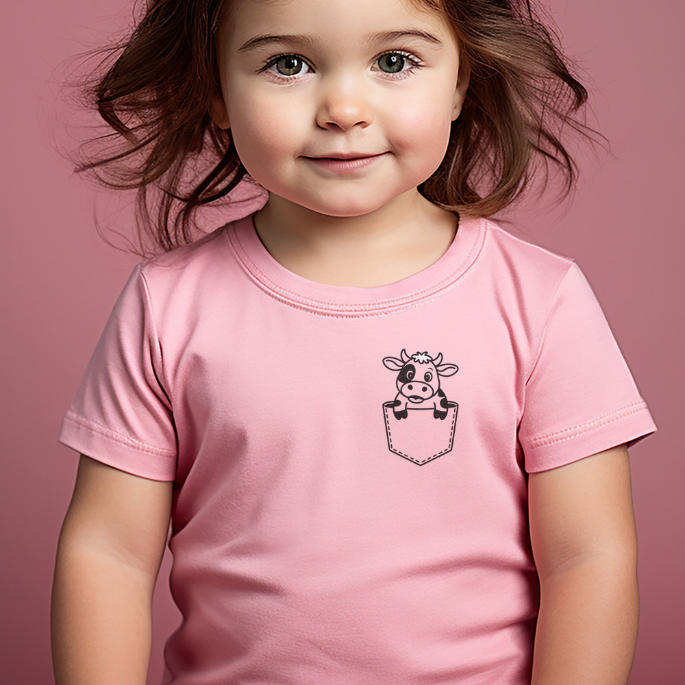 Cow In Pocket Toddler T Shirt - Pink