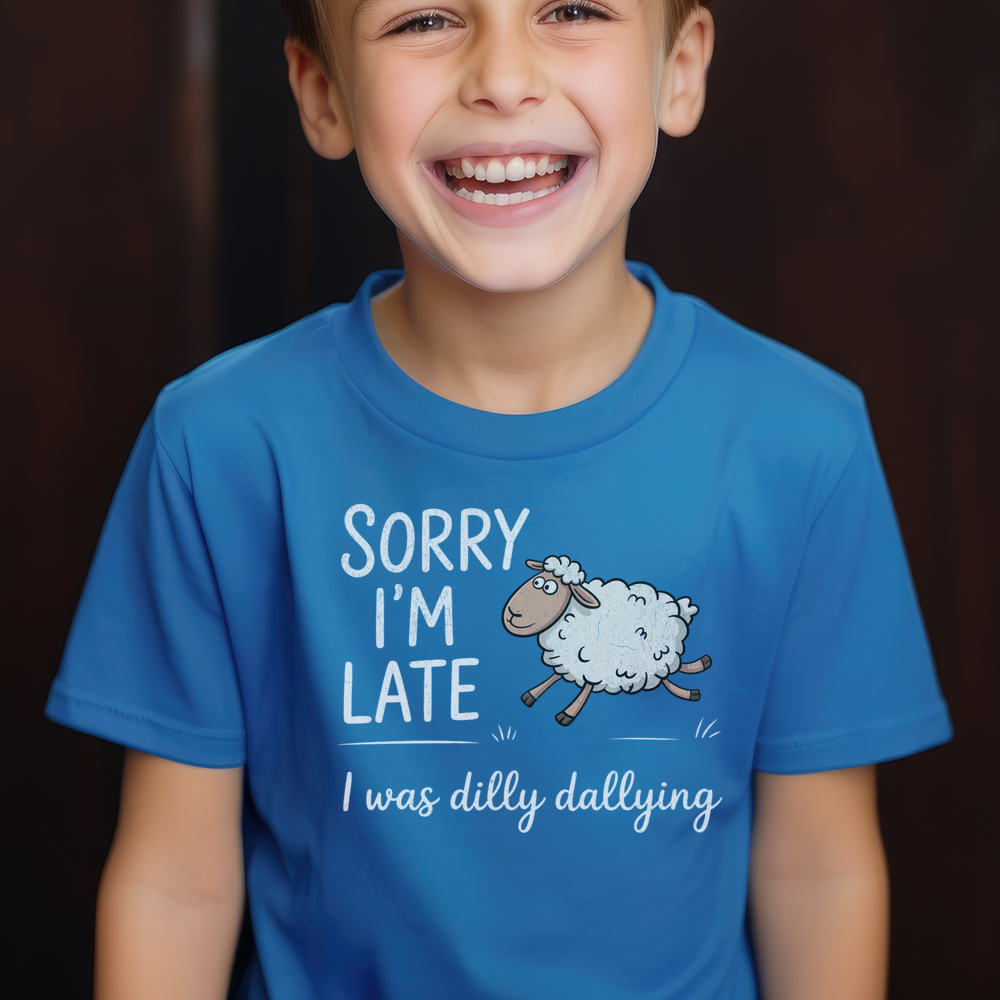 Sorry Im Late Sheep Child T Shirt - Royal