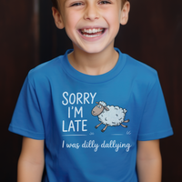 Sorry Im Late Sheep Child T Shirt - Royal