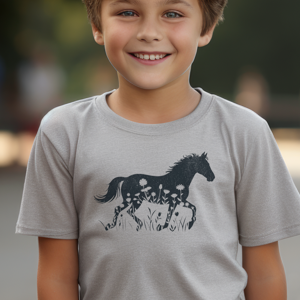 Flower Horse Child T Shirt - Sport Grey