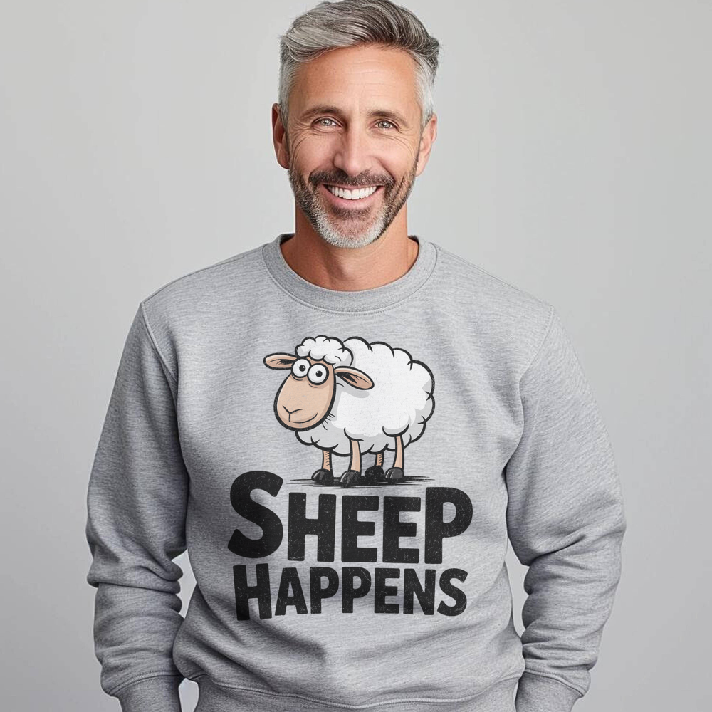 Funny Sheep Happens (Adult Sweatshirt) - Sport Grey