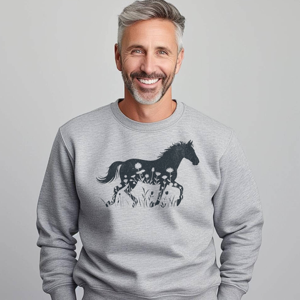 Flower Horse (Adult Sweatshirt) - Sport Grey