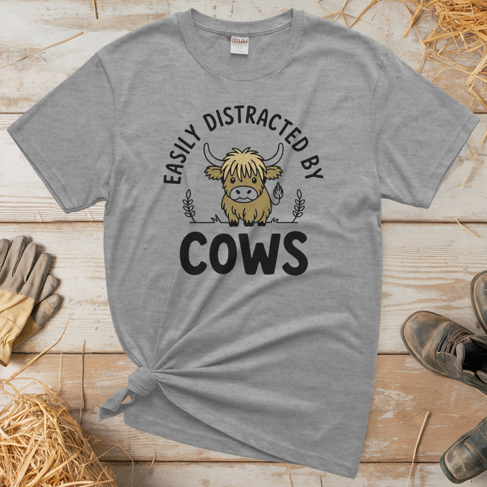 Easily Distracted By Cows (Adult Unisex Tee) - Sport Grey