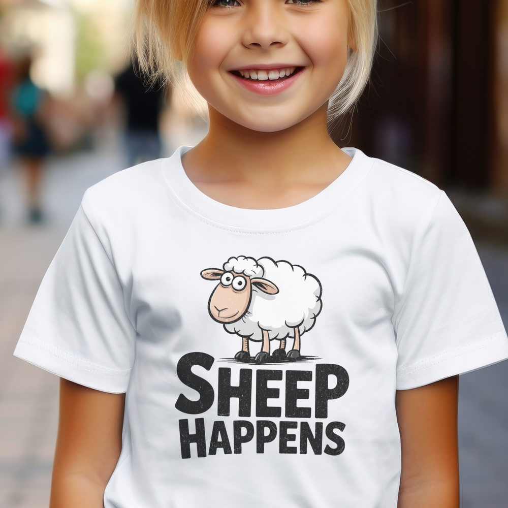 Funny Sheep Happens Child T Shirt - White