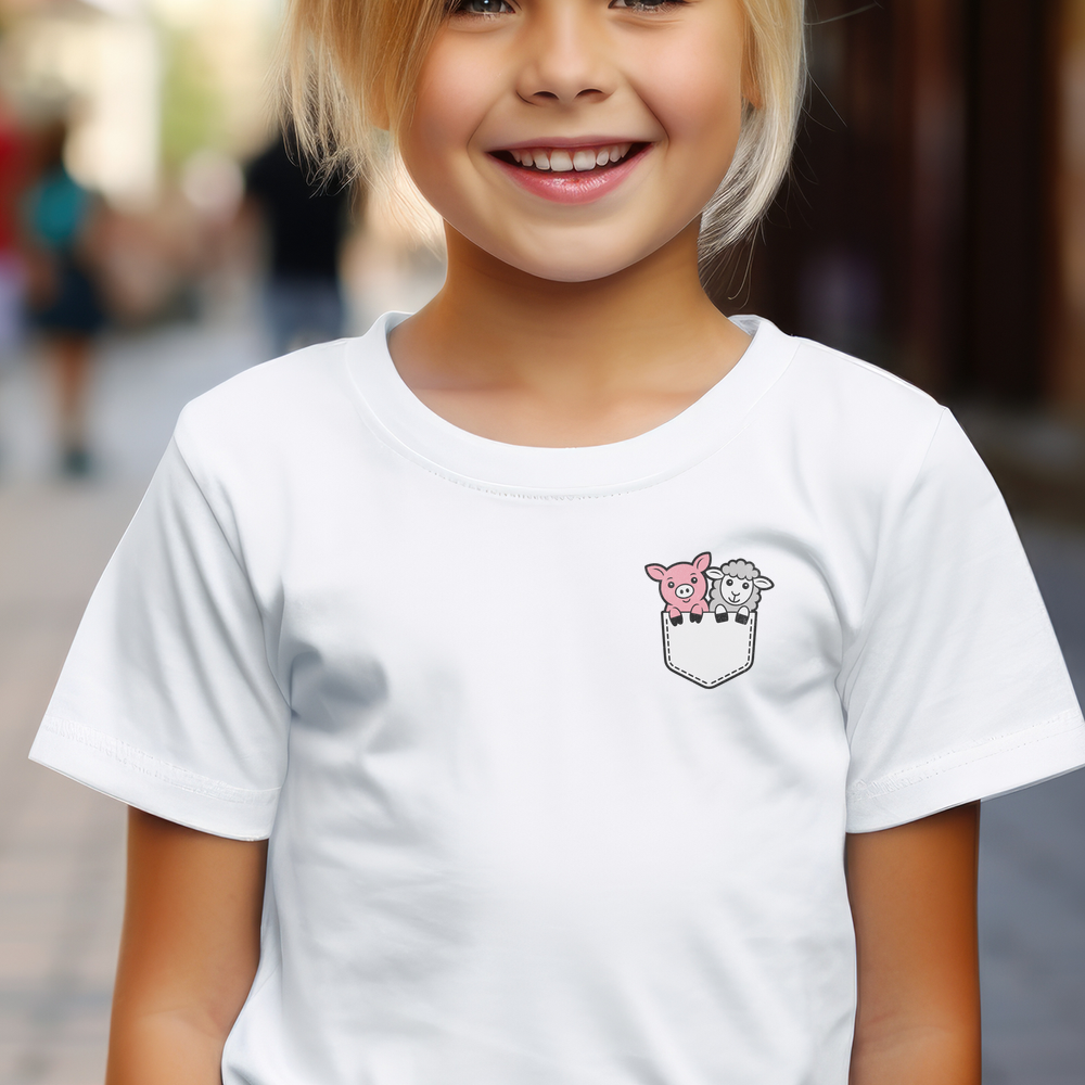 Sheep In Pocket Child T Shirt - White