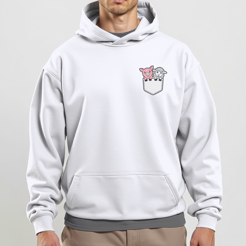 Sheep And Pig In Pocket (Adult Hoodie) - White
