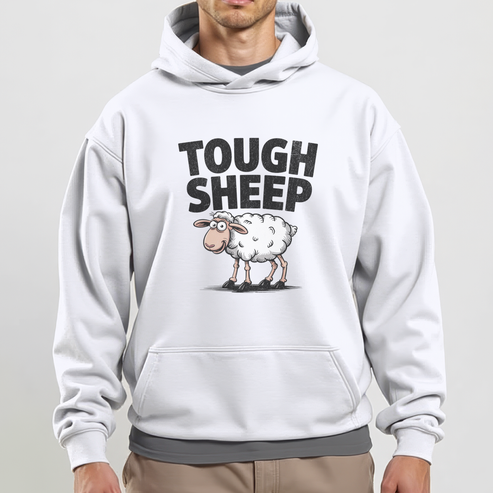 Funny Tough Sheep (Adult Hoodie) - White