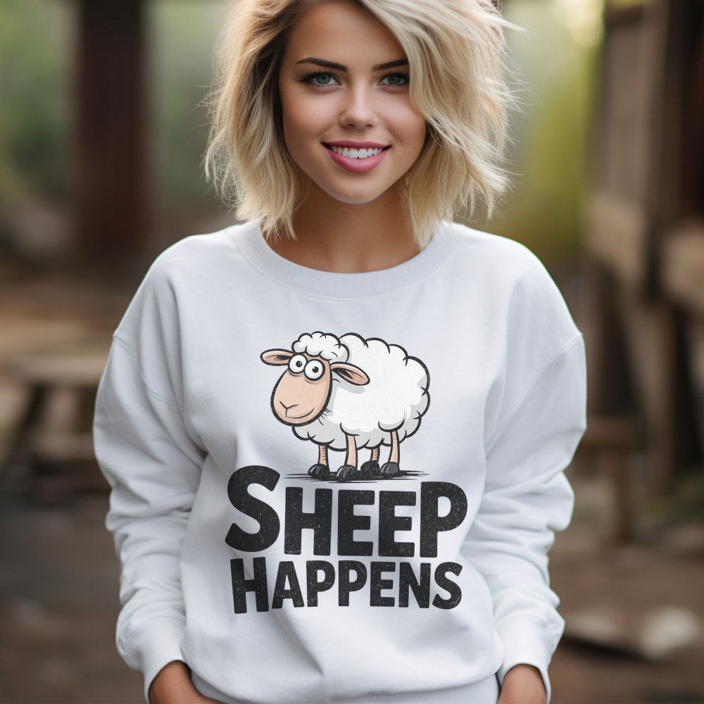 Funny Sheep Happens (Adult Sweatshirt) - White