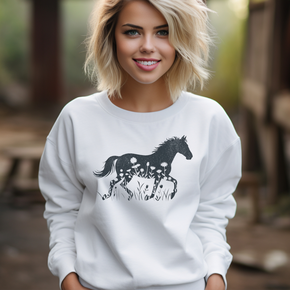 Flower Horse (Adult Sweatshirt) - White