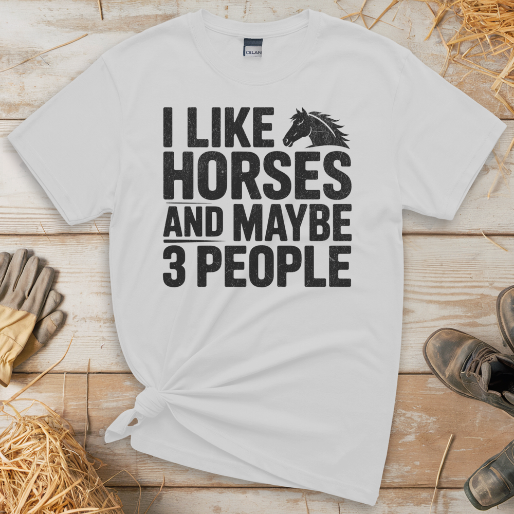 I Like Horses And Maybe 3 People (Adult Unisex Tee) - White