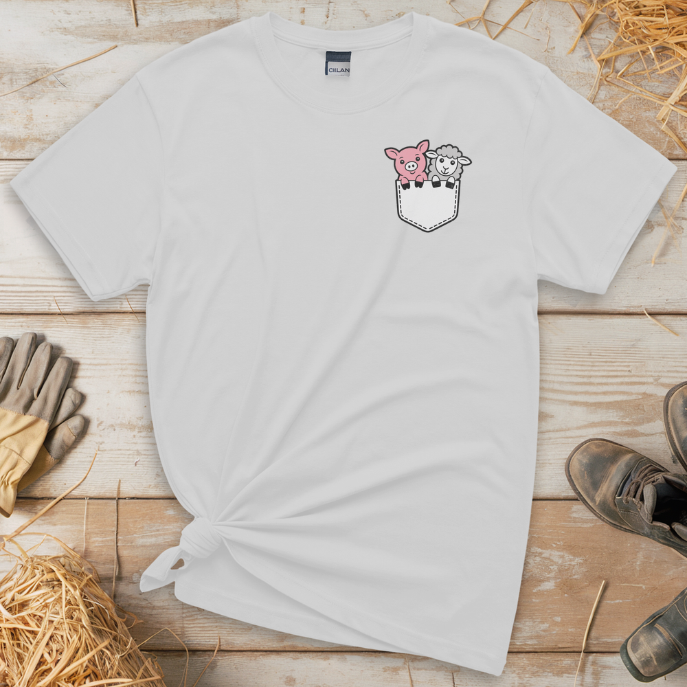 Sheep And Pig In Pocket (Adult Unisex Tee) - White