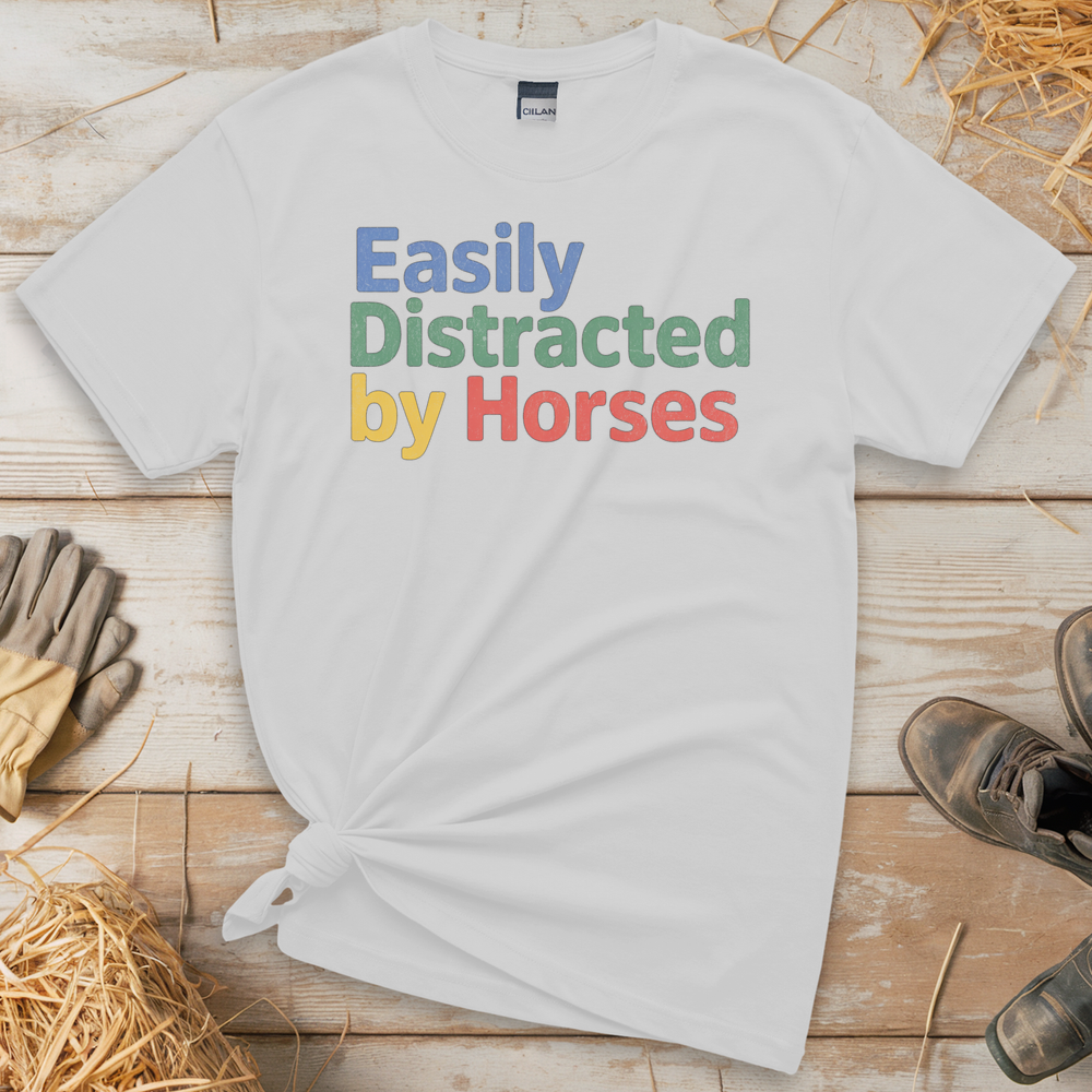 Easily Distracted By Horses (Adult Unisex Tee) - White