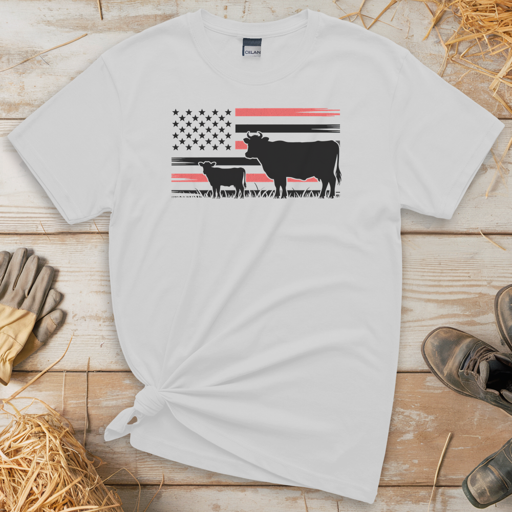 USA Cow Farm (Adult Unisex Tee) - White