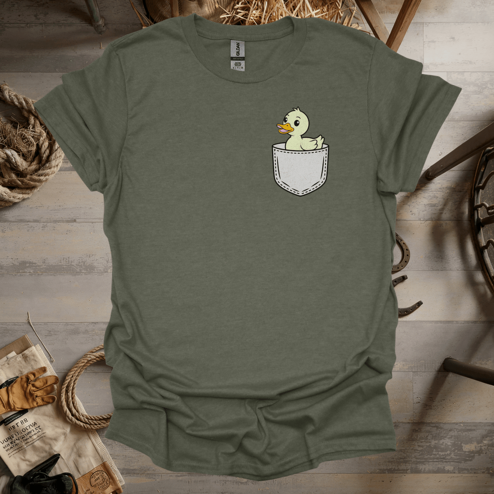 Duck In Pocket (Adult Unisex Tee) Heather Military Green / S