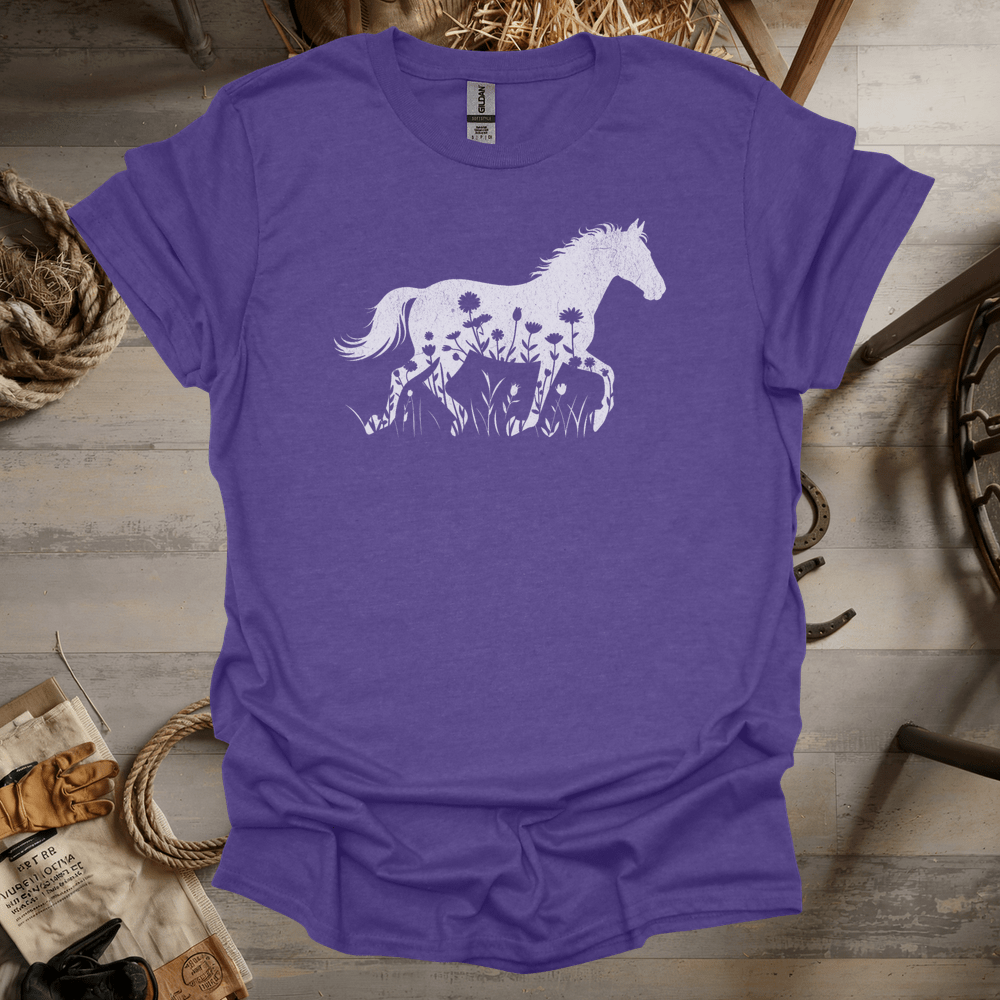 Flower Horse (Adult Unisex Tee) Heather Purple / S