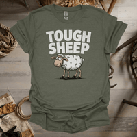 Funny Tough Sheep (Adult Unisex Tee) Heather Military Green / S