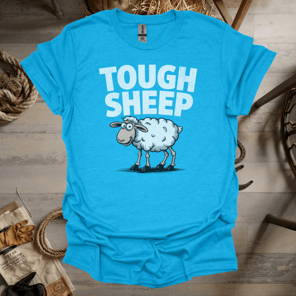 Funny Tough Sheep (Adult Unisex Tee) Heather Sapphire / S