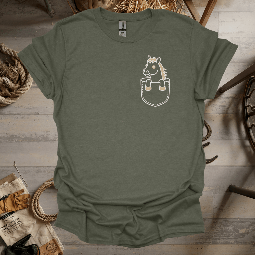 Horse In Pocket (Adult Unisex Tee) Heather Military Green / S