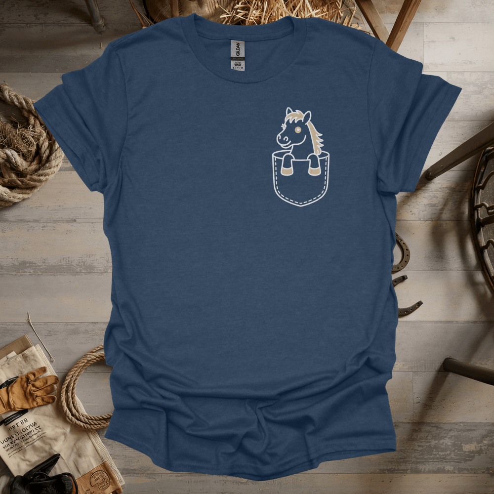 Horse In Pocket (Adult Unisex Tee) Heather Navy / S