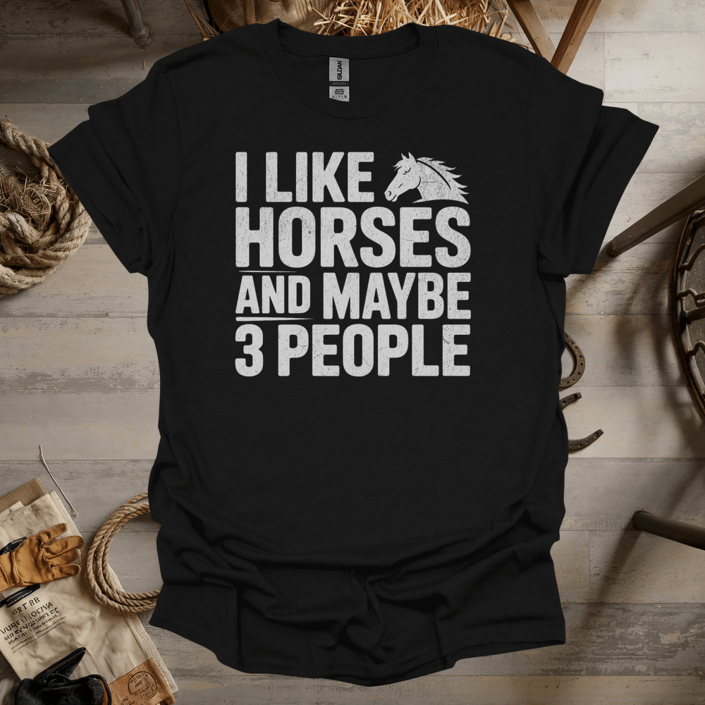 I Like Horses And Maybe 3 People (Adult Unisex Tee) Black / S