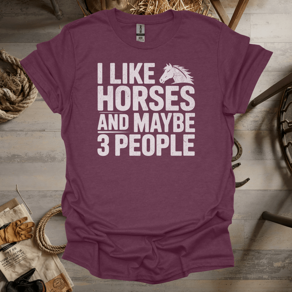 I Like Horses And Maybe 3 People (Adult Unisex Tee) Heather Maroon / S