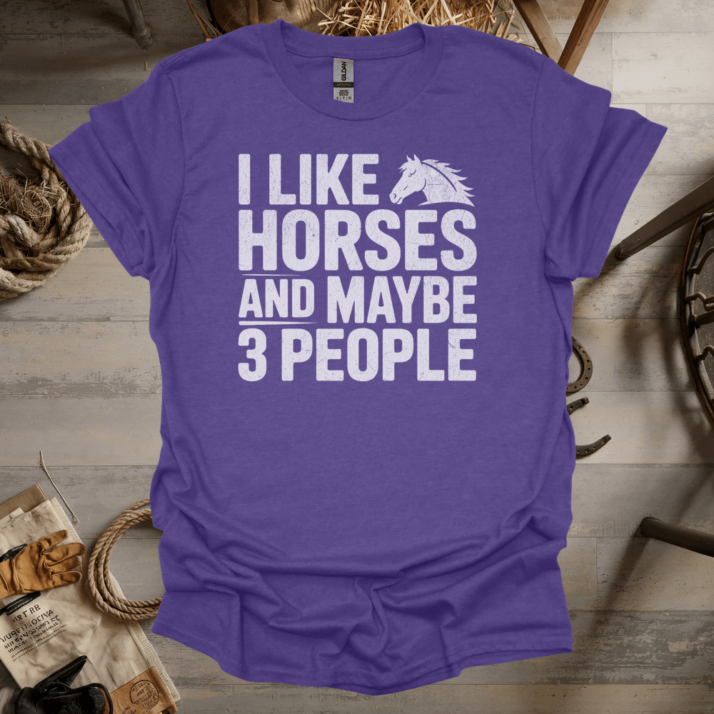 I Like Horses And Maybe 3 People (Adult Unisex Tee) Heather Purple / S