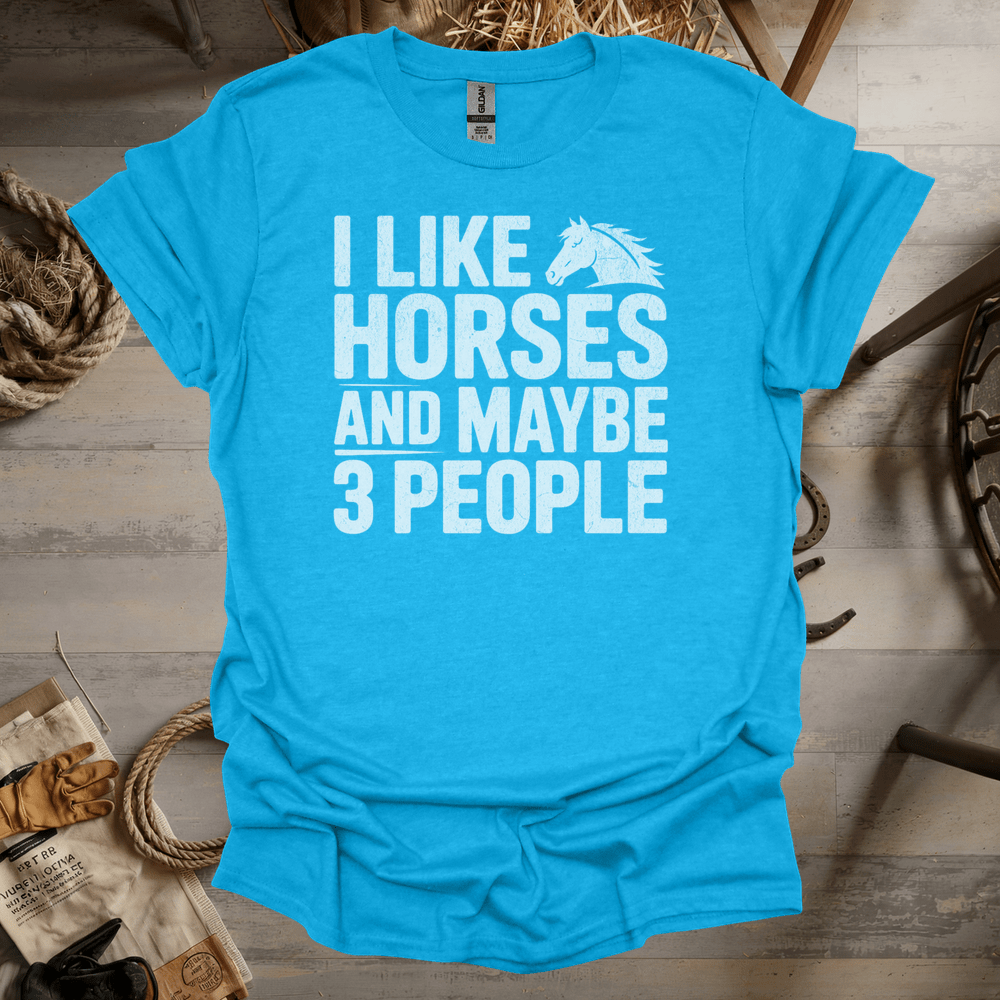 I Like Horses And Maybe 3 People (Adult Unisex Tee) Heather Sapphire / S