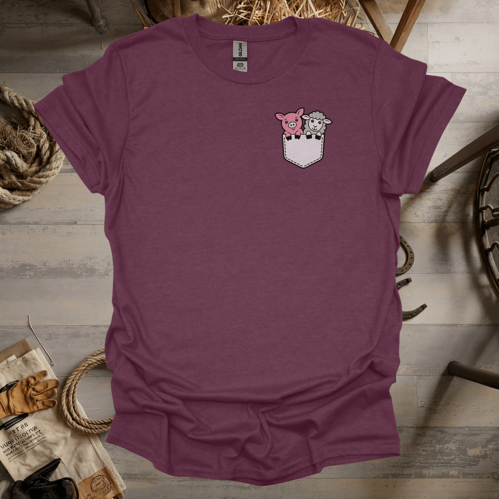 Sheep And Pig In Pocket (Adult Unisex Tee) Heather Maroon / S