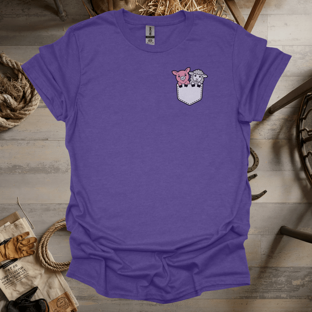 Sheep And Pig In Pocket (Adult Unisex Tee) Heather Purple / S