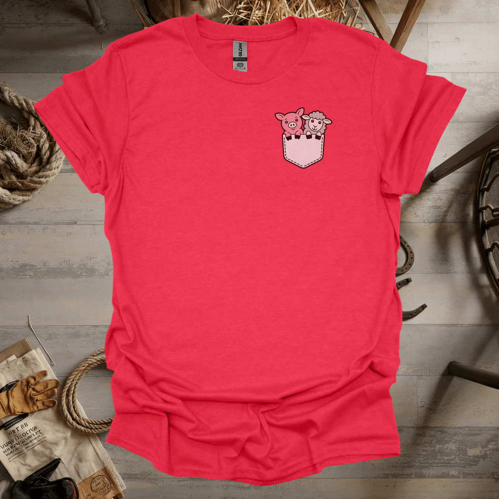 Sheep And Pig In Pocket (Adult Unisex Tee) Heather Red / S