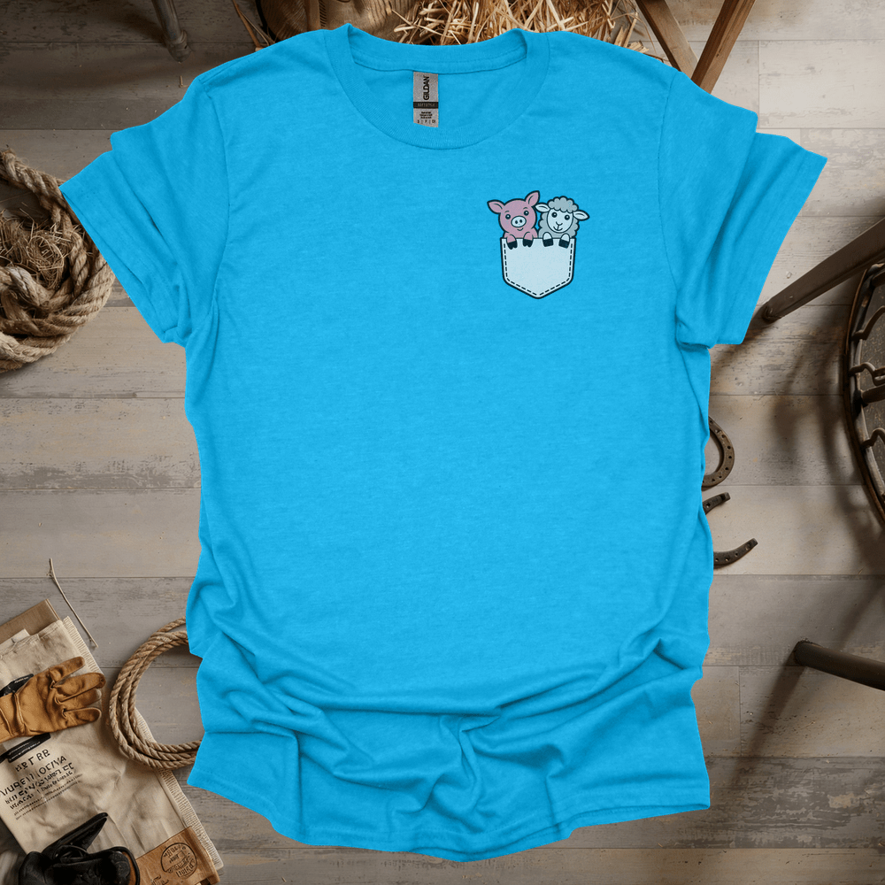 Sheep And Pig In Pocket (Adult Unisex Tee) Heather Sapphire / S