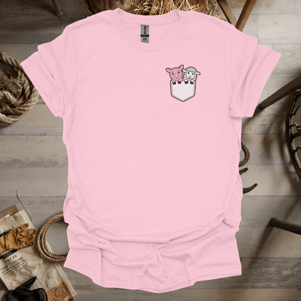 Sheep And Pig In Pocket (Adult Unisex Tee) Light Pink / S